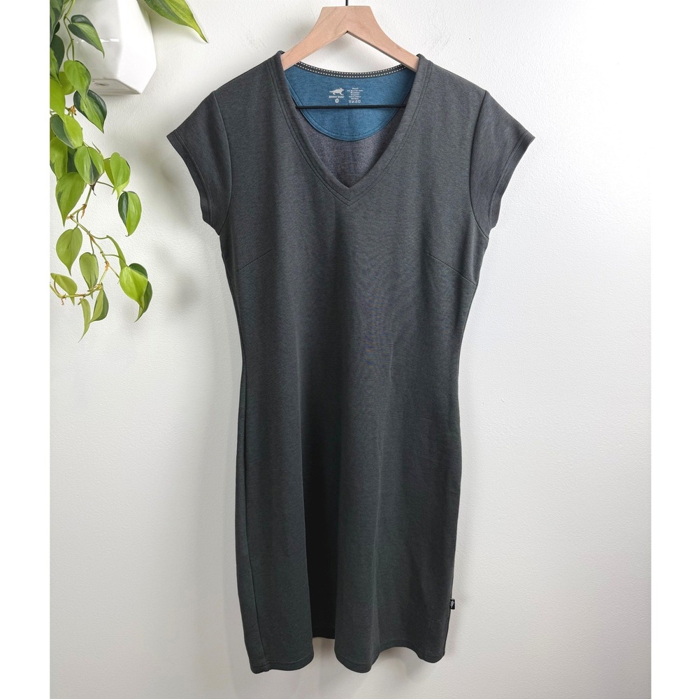 Horny Toad Flexcel Dress Womens Medium Gray Green V-Neck Short Sleeve Tencel